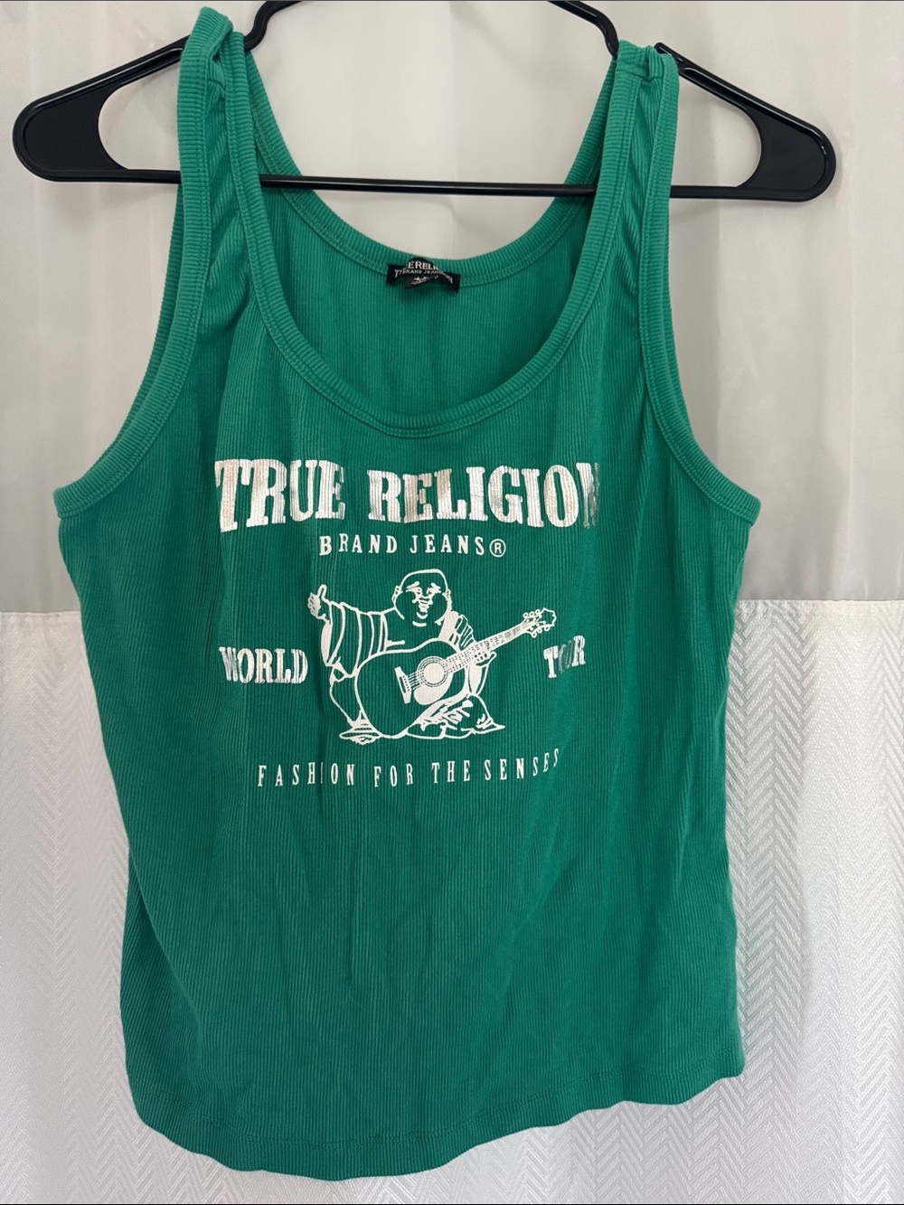 True Religion Emerald Ribbed Logo Tank Top